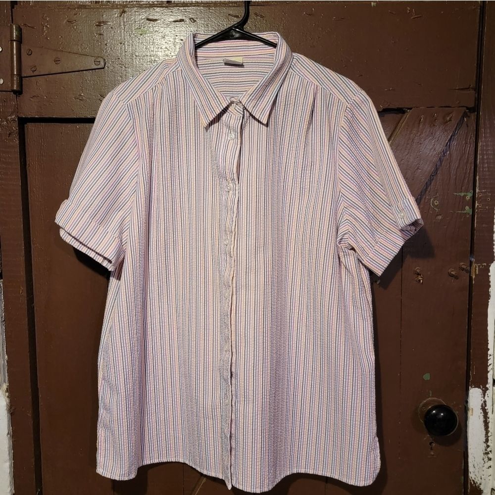 VINTAGE MULTI COLOR PIN ROLL BUTTON DOWN SZ XL